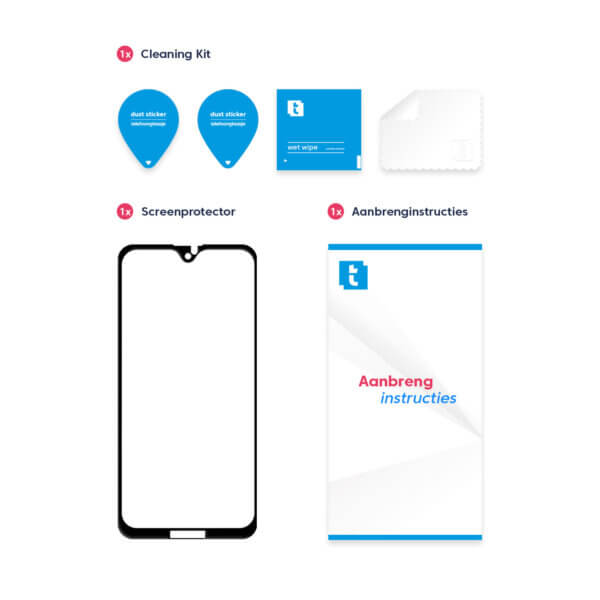 Inhoud verpakking Motorola Moto G7 screenprotector Edge to Edge