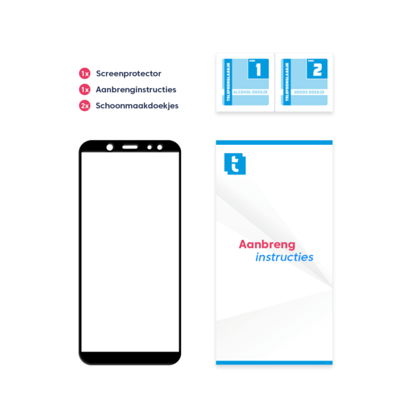 Inhoud verpakking Samsung Galaxy A6 2018 screenprotector Edge to Edge