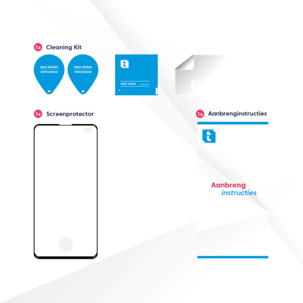Samsung Galaxy S10 Plus screenprotector Telefoonglaasje Gehard Glas Inhoud verpakking