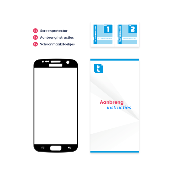 Inhoud verpakking Samsung Galaxy S7 screenprotector Edge to Edge Zwart