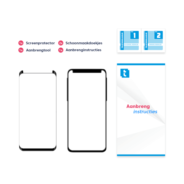 Inhoud verpakking Samsung Galaxy S8 Plus screenprotector Case Friendly Zwart