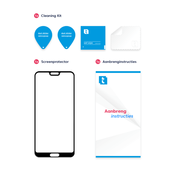 Inhoud verpakking Honor 10 screenprotector Edge to Edge