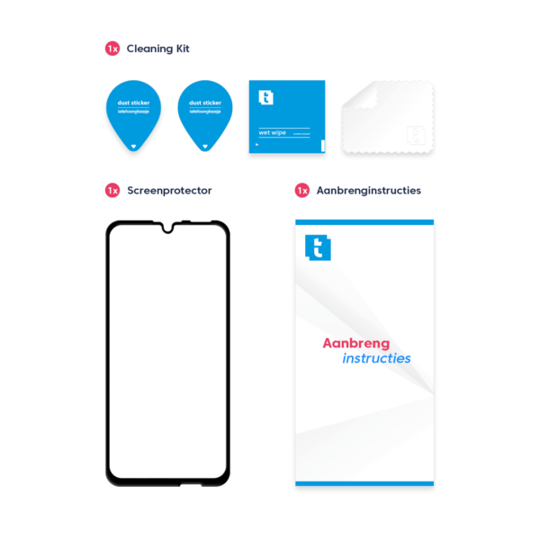 Inhoud verpakking Honor 10 Lite screenprotector Edge to Edge