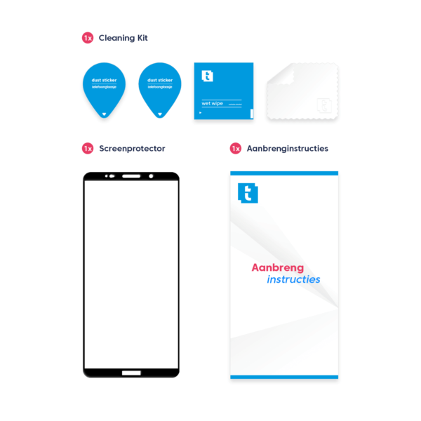 Inhoud verpakking Huawei Mate 10 Pro screenprotector Edge to Edge