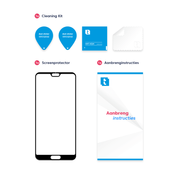 Inhoud verpakking Huawei P20 Pro screenprotector Edge to Edge