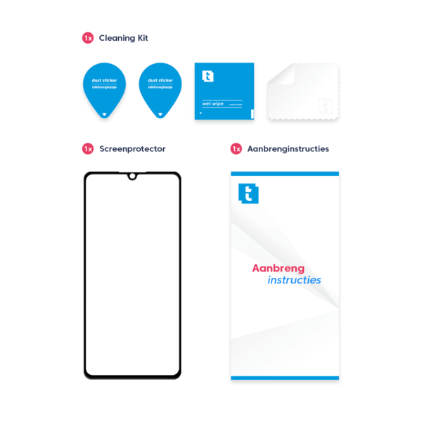 Inhoud verpakking Huawei P30 screenprotector Edge to Edge