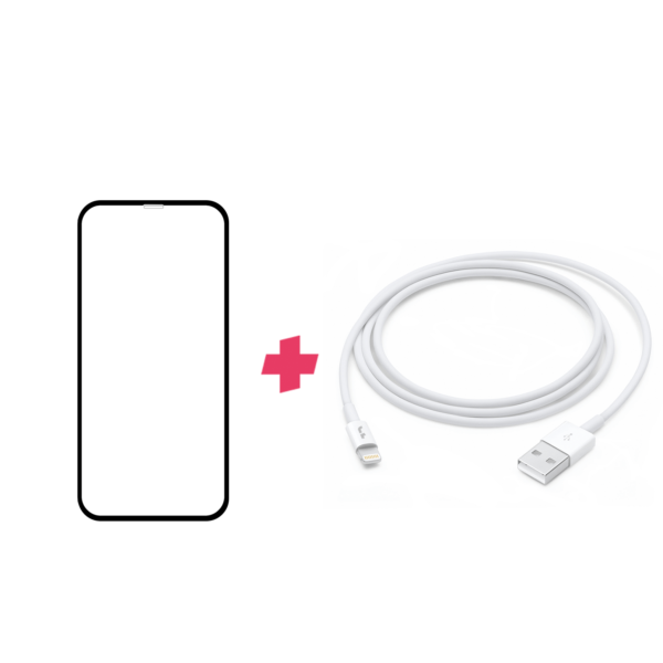 Bundel: iPhone Xs Max screenprotector met Lightning kabel 1 meter
