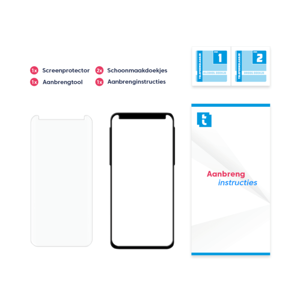 Inhoud verpakking Samsung Galaxy S8 screenprotector Case Friendly Transparant