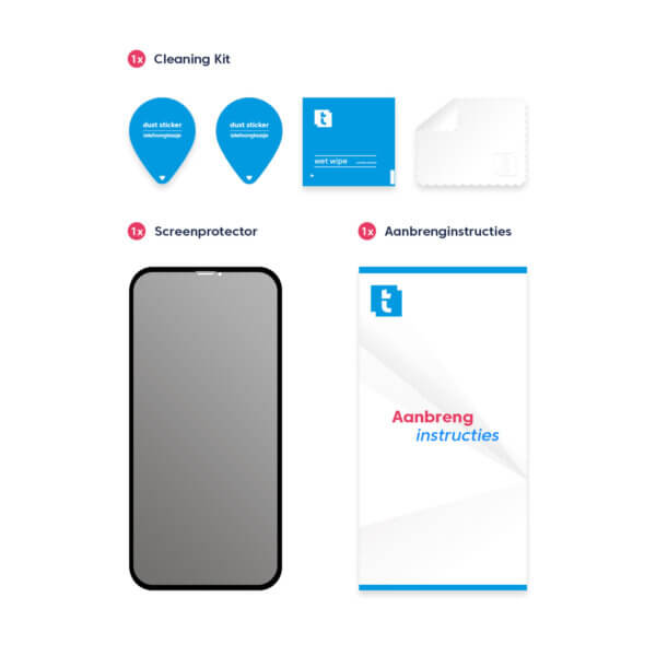 Inhoud verpakking iPhone X screenprotector Privacy Edge to Edge