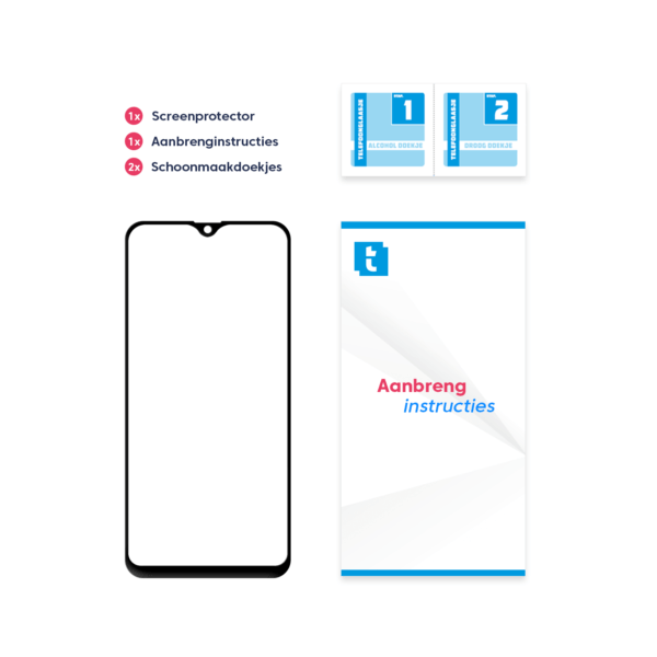 Inhoud verpakking Samsung Galaxy A30s screenprotector