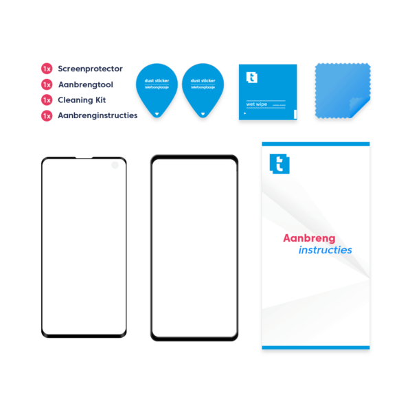 Inhoud verpakking Samsung Galaxy S10 screenprotector
