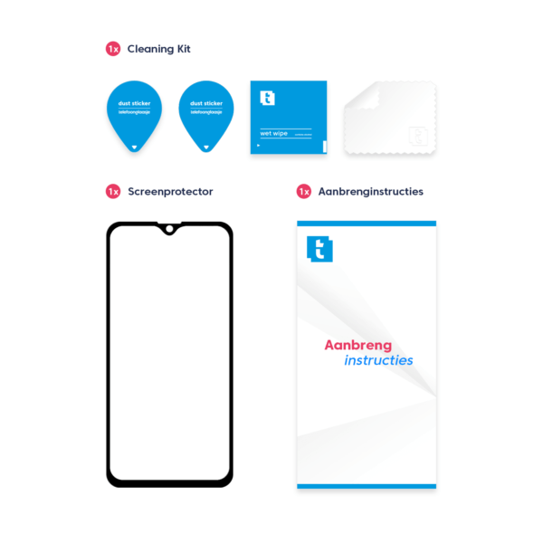 Inhoud verpakking Telefoonglaasje Oppo A12 screenprotector gehard glas