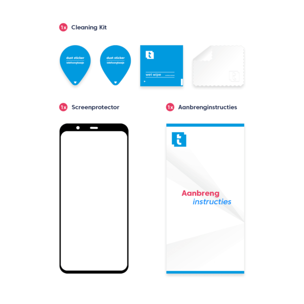 Inhoud verpakking Telefoonglaasje Google Pixel 4 XL screenprotector gehard glas