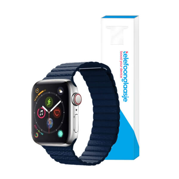 Apple Watch lederen rib bandje Donkerblauw 42-44mm