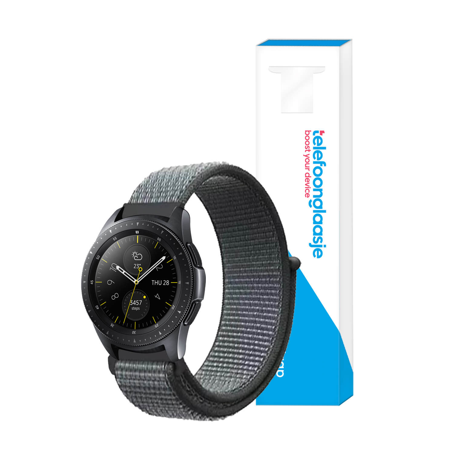 Nylon smartwatch bandje – Donkergrijs/Groen 20mm - Universeel