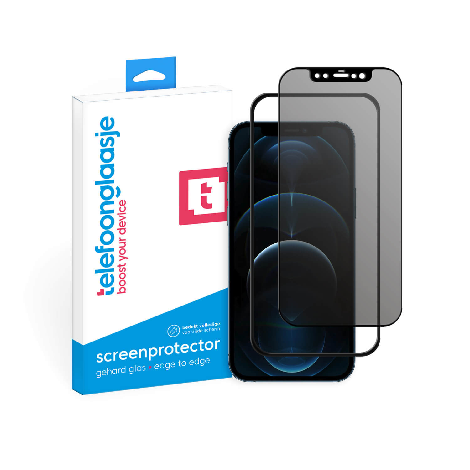 iPhone 12 Pro Privacy screenprotector glas met aanbrengtool - Edge to Edge