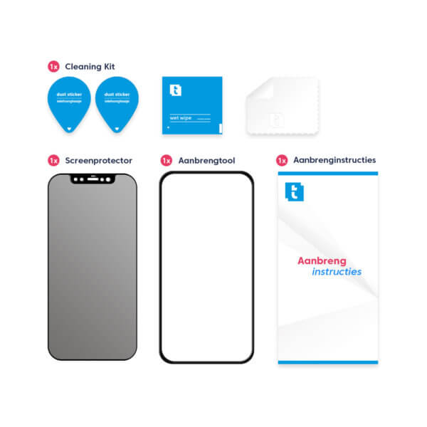 Inhoud Telefoonglaasje iPhone 12 Privacy screenprotector met installatie tool gehard glas