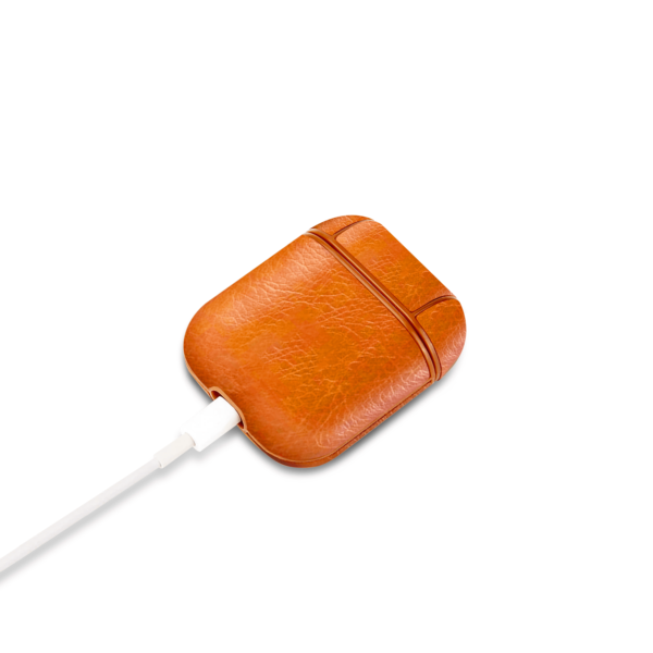 Apple AirPod case PU leder lichtbruin aan lader