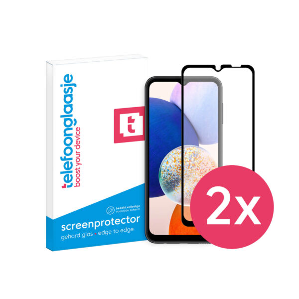 DuoPack Samsung Galaxy A14 5G screenprotector Edge to Edge met Verpakking en logo