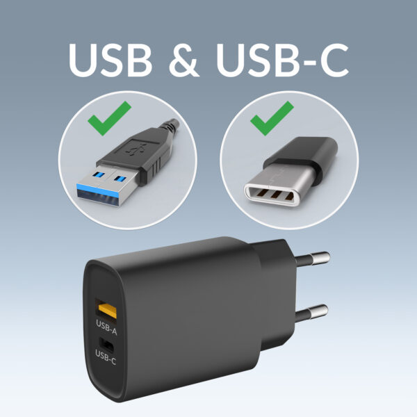 Mobilize Wall Charger USB-C + USB 20W Zwart USP4