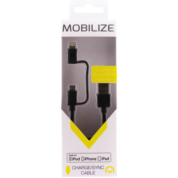 Mobilize 2in1 Cable USB to Lightning or Micro-USB 1.5m Black verpakking