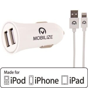 Mobilize Car Charger Dual USB 24W + Apple Lightning Cable 1m. White