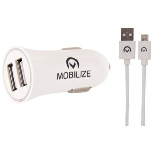 Mobilize Car Charger Dual USB 12W + Micro-USB Cable 1m. White