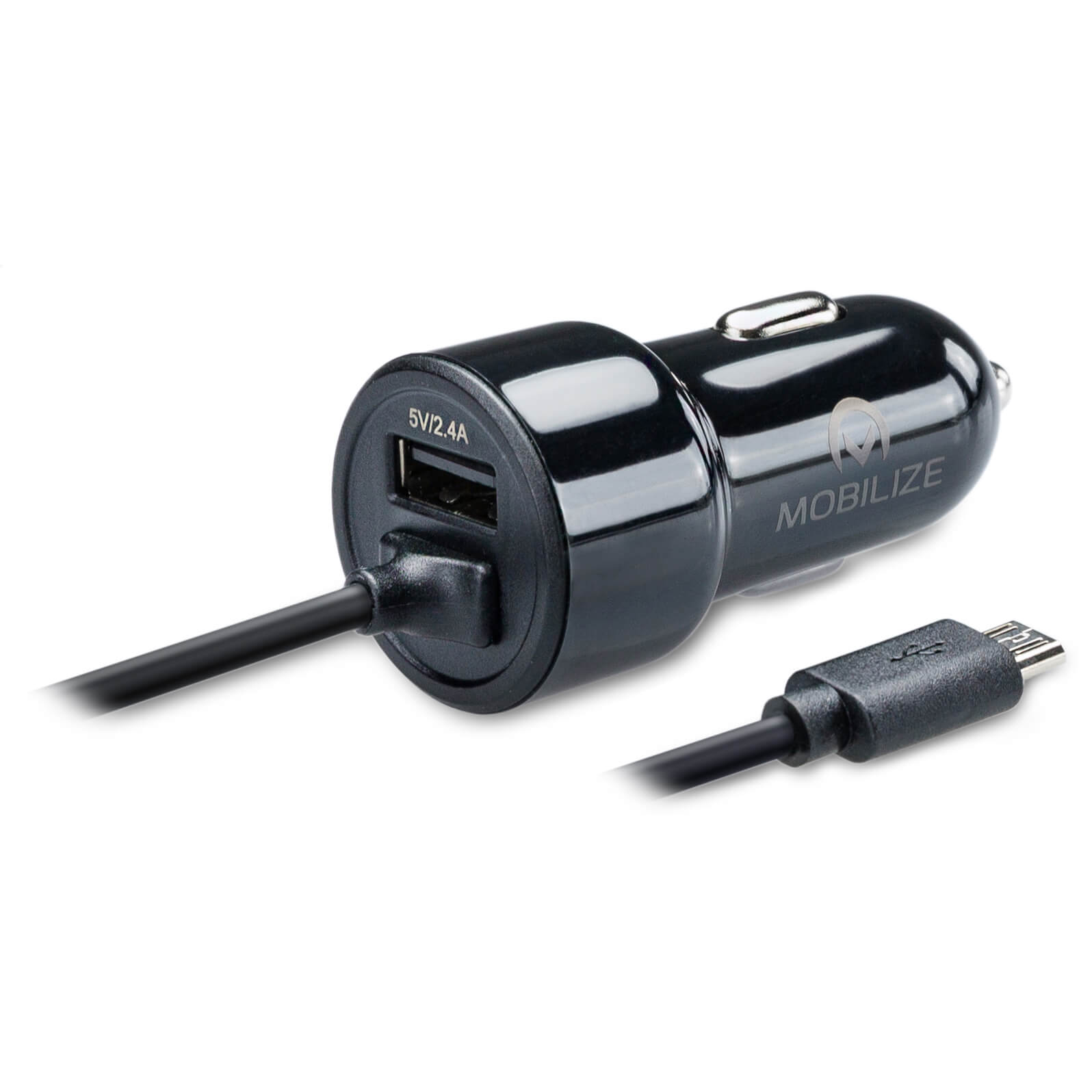 Mobilize Car Charger USB + Micro USB 24W 1m. Zwart