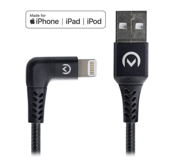 Mobilize Strong Nylon 90° Cable Apple MFi Lightning 1.5m. 12W Black