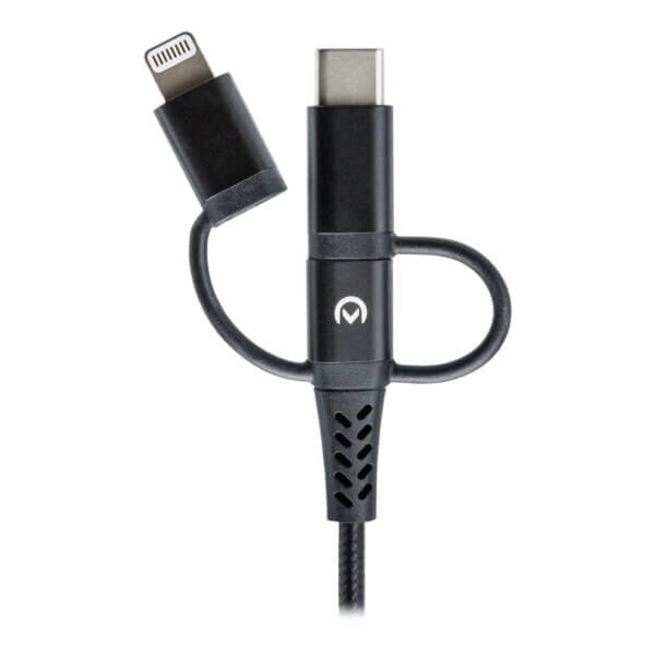 Mobilize Strong Nylon Cable 3in1 USB to Micro-USB, USB-C, Apple Lightning 1.5m Black USB connectoren 2