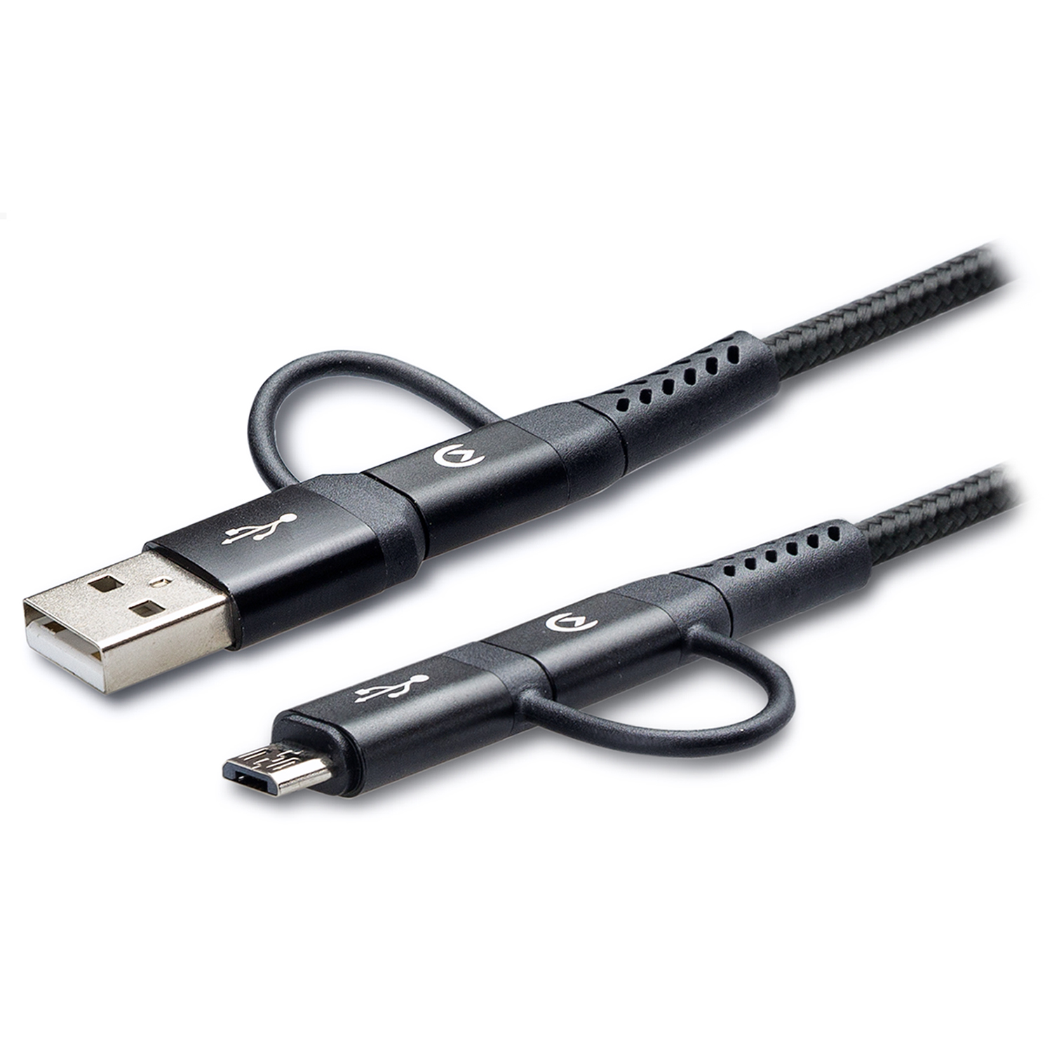 Mobilize Nylon Kabel 4in1 USB-C naar USB-C + Micro USB + USB-A 1.5 meter Zwart