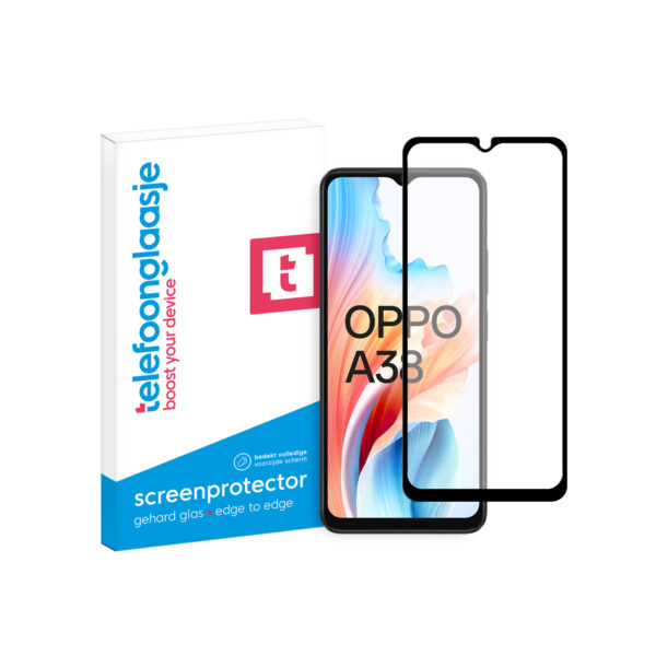 OPPO A38 Telefoonglaasje screenprotector Edge to Edge gehard glas met verpakking