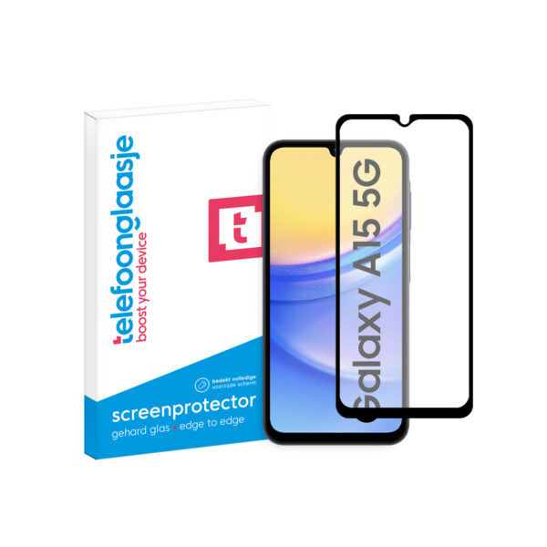 Samsung Galaxy A15 5G Telefoonglaasje screenprotector Edge to Edge gehard glas met verpakking