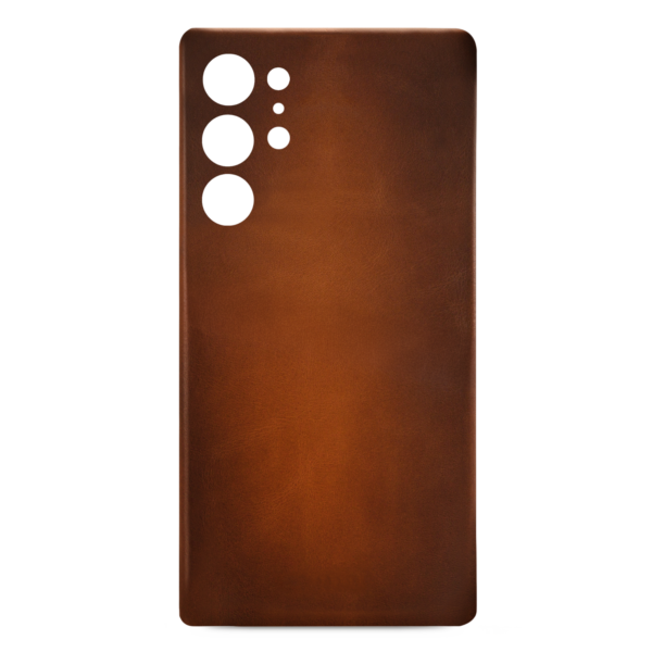 Samsung Galaxy S23 Ultra Telefoonglaasje lederen hoesje bruin achterkant